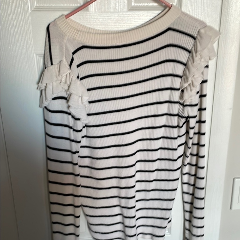 STYLUS Cream Ribbed Ruffled Blouse - Picture 3 of 3